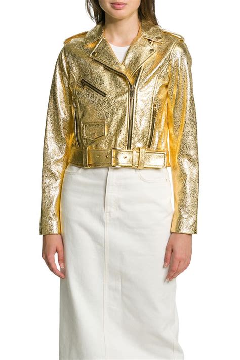 michael kors lederjacke gold|michael kors coats for women.